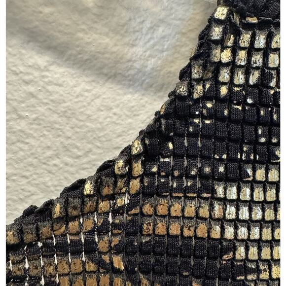 Vintage Janine Medium Gold Black Floral Cocktail Dress Open Back Mosaic Retro - Picture 14 of 16